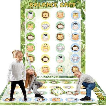 Lonfliness Jungle Animal Pose Balance Floor Game for 2 or More Players,Animal Large Mat Party Game Indoor Outdoor Family Reunion Games for Friends Adult Group Activity Jungle Party Favor Gift