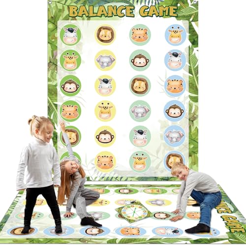 Lonfliness Jungle Animal Pose Balance Floor Game for 2 or More Players,Animal Large Mat Party Game Indoor Outdoor Family Reunion Games for Friends Adult Group Activity Jungle Party Favor Gift