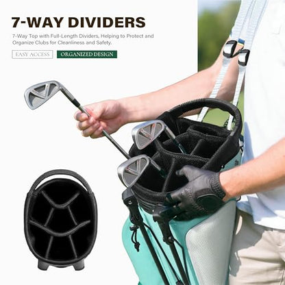 uniHimal Lightweight 7-Way Golf Stand Bag for Men & Women | Carry Bag, Multiple Pockets, Dual Straps - color: Green