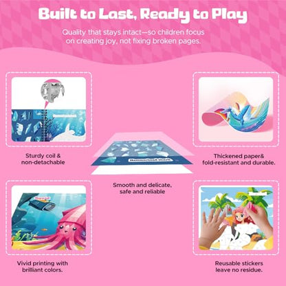 2PCS Paint by Number Sticker Book Travel Activities Essentials for Girls Kids Boys Ages 4-10 Road Trip & Airplane Toys & Long Car Rides, Birthday Present, Preschool Classroom Party Gifts - color: Mermaid,sea Animals
