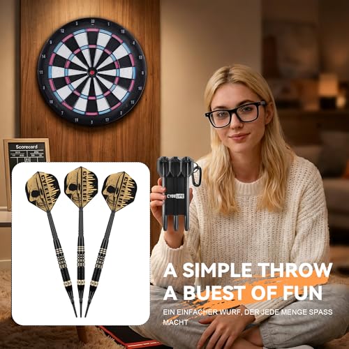 CyeeLife Darts Soft Tip with Gift Carrying Case - Professional Darts Plastic Tip with Brass Barrel + 3 Integrated Dart Flights and 30pcs Plastic Tip,Soft tip Dart Set for Electronic Dartboard