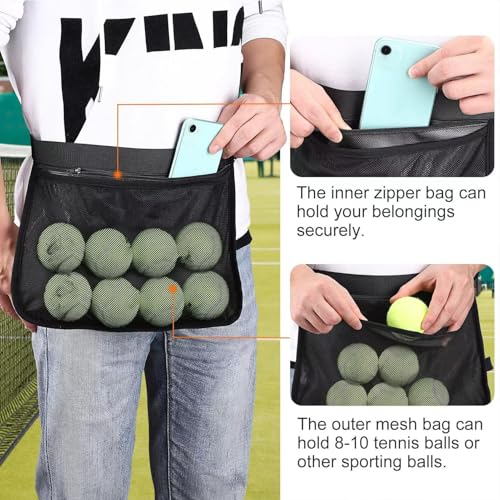 Tennis Ball Waist Pouch - Durable Mesh Build, Lightweight Portable Ball Storage Bag | Longtail Carrying Accessory For Tennis Training Workout Coaching Players Men Women