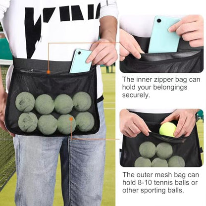 Tennis Ball Waist Pouch - Durable Mesh Build, Lightweight Portable Ball Storage Bag | Longtail Carrying Accessory For Tennis Training Workout Coaching Players Men Women