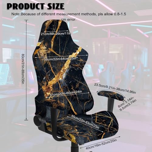 Black Gold Marble Texture Print 4 Pieces Gaming Chair Covers for Cats Breathable Rotating Gaming Chair Protector Computer Chair Seat Slipcovers with Armrest Covers - color: Black Gold Marble Texture