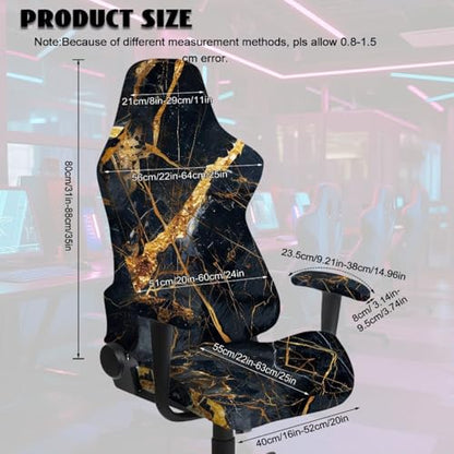 Black Gold Marble Texture Print 4 Pieces Gaming Chair Covers for Cats Breathable Rotating Gaming Chair Protector Computer Chair Seat Slipcovers with Armrest Covers - color: Black Gold Marble Texture