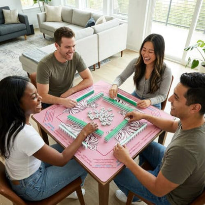 Preppy Pink and White Tiger Mahjong Mat for Table with Rules, 33×33 Inches | Anti-Slip, Waterproof, Noise-Reducing Table Cover for American Mahjong, Poker, Board Games , Dominoes, and Card Games - color: Pink-1