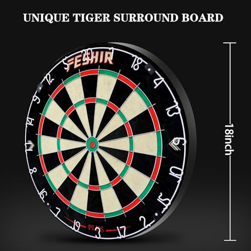 Dart Board,Sisal Dart Board Set for Adults,Bristle Steel Tip Dartboard,Professional 18" Steel Tip Outdoor Dartboard Set,Professional Dart Board Set with 6 Darts Metal Tip