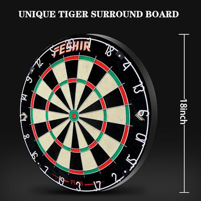 Dart Board,Sisal Dart Board Set for Adults,Bristle Steel Tip Dartboard,Professional 18" Steel Tip Outdoor Dartboard Set,Professional Dart Board Set with 6 Darts Metal Tip
