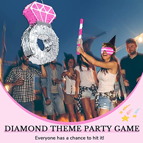 Deekin Pink Diamond Ring Piñata for Engagement Princess Piñata Bridal Bachelorette Party Supplies Wedding Theme Decoration with Blindfold and Stick, 15 x 10 x 3 Inches - style: Pink Diamond Ring