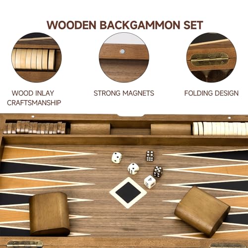 GSE Games & Sports Expert Premium Wooden Folding Inlay Backgammon Board Set, Classic Traditional Strategy Board Games (Star- 21 Inches) - color: Wood-star, size: Large