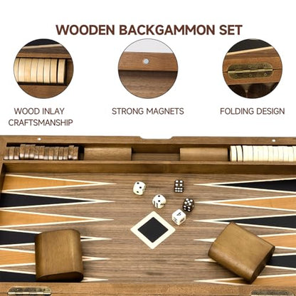 GSE Games & Sports Expert Premium Wooden Folding Inlay Backgammon Board Set, Classic Traditional Strategy Board Games (Star- 21 Inches) - color: Wood-star, size: Large