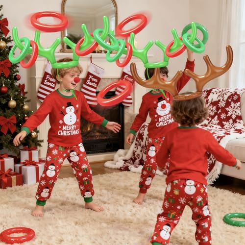 Christmas Reindeer Antler Ring Toss,Christmas Party Games for Kids Family 2 Set 10 PCS Inflatable Antler Hat Rings Christmas Party Favor Decorations Gifts Grandkids Stocking Stuffers Carnival Holiday