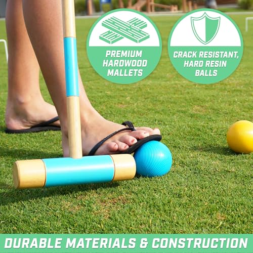 GoSports Six Player Croquet Set - Choose Deluxe (35") or Standard (28") - Modern Wood Design - style: Deluxe