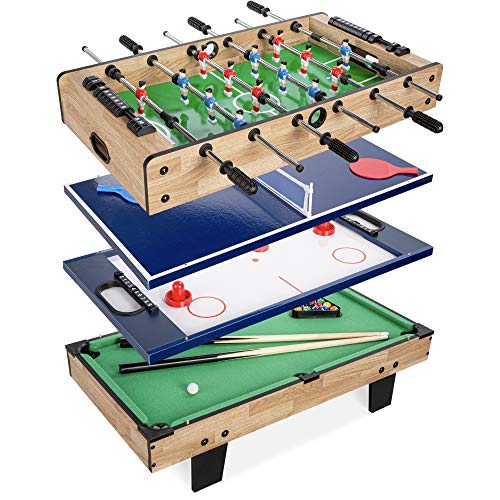 Best Choice Products Multi-Game Table Series – Interactive Game Tables for Kids with Foosball, Air Hockey, Billiards, Ping Pong & More | Childrens - color: 4-in-1 Natural