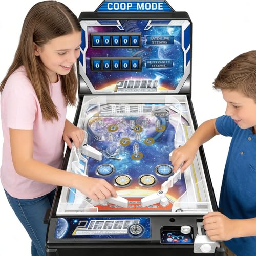 Mini Pinball Game Set for Kids & Adults, Electronic Table Arcade Pinball 24.5 * 42 * 27CM Classic Pinball Machine Toy with LCD Screen, Light and Sound Effects