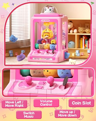 Claw Machine for Kids, Mini Vending Machine with Game Coins & Music, Prize Dispenser Toys for Girls and Boys, Electronic Claw Game Machine for Party Birthdays, Includes 30 Mini Toys - style: Pink Unicarns