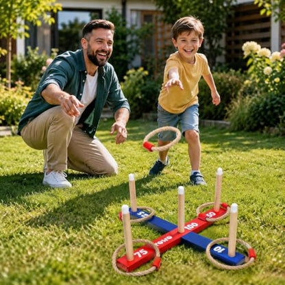 TOWO Wooden Ring Toss Game – Quoits Throwing Tossing Toy for Kids & Adults – Outdoor & Indoor Lawn Game for Family Fun Gift – Classic Rope Toss Game for Garden, Beach, Camping, Travel & Party Games