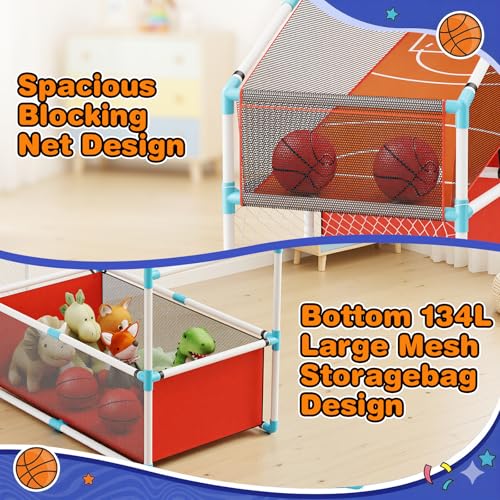 2 in 1 Kids Arcade Basketball Hoop &Soccer Goal,LED Lights Electronic Scoreboard, Adjustable Height Basketball Game Set,Indoor Outdoor Sport Toys Gift Toddlers Boys Girls Ages 3-12 Home Party
