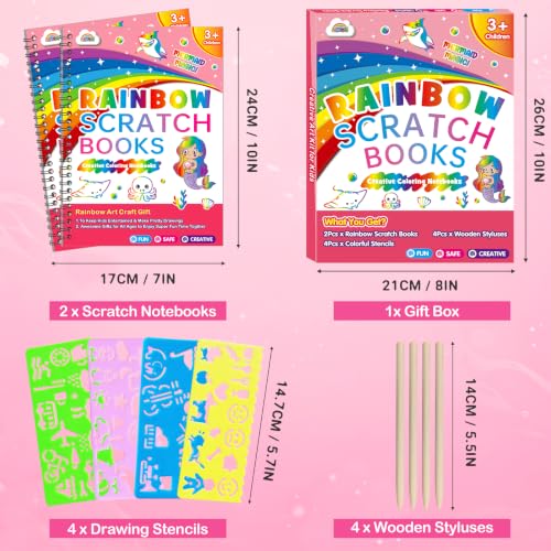 ZMLM Scratch Paper Art Craft: 2 Pack Rainbow Scratch Set for 3 4 5 6 7 8 9 10 Years Old Girls Boys Students Drawing Coloring Black Magic Art Supplies Kits Gifts School Birthday Party Toys (Mermaid) - style: Mermaid