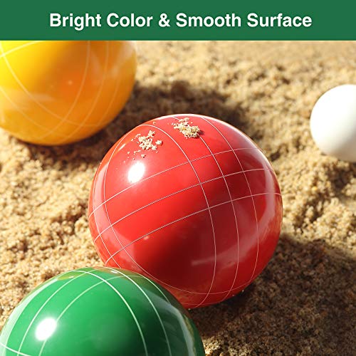 Crobyi Bocce Balls Set, 90mm Regulation Size and Weight, Durable Beach/Yard/Lawn Game for Adults. Including 8 Bocce Balls, Pallino, Measuring Rope and Carrying Bag.