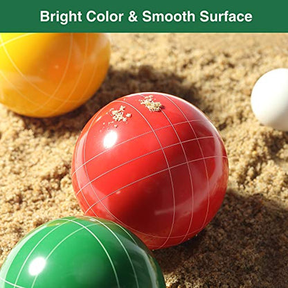 Crobyi Bocce Balls Set, 90mm Regulation Size and Weight, Durable Beach/Yard/Lawn Game for Adults. Including 8 Bocce Balls, Pallino, Measuring Rope and Carrying Bag.