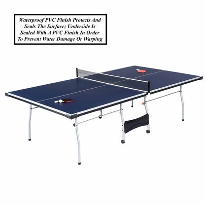 Folding Rolling Table Tennis Table Indoor Ping Pong Table with 2 Paddles 2 Balls 1 Net and Post Set Fold-Up Design 4 Wheels for Easy Movement Perfect Christmas New Year Holiday Season Gifts
