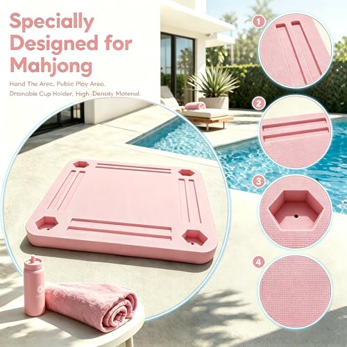 TheClouds Floating Mahjong Table for Pool, 31.5" x 31.5" Waterproof Mahjong Table, Floating Mahjong Board & Game Tray for Hot Tub, Outdoor Party, Card Games, Poker & Scrabble, Pink - color: Pink