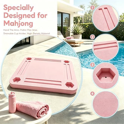 TheClouds Floating Mahjong Table for Pool, 31.5" x 31.5" Waterproof Mahjong Table, Floating Mahjong Board & Game Tray for Hot Tub, Outdoor Party, Card Games, Poker & Scrabble, Pink - color: Pink