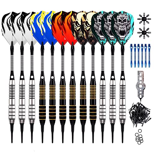 ONE80 Soft Tip Darts Set, 16grams, 12 Pack Steel/Brass Barrel, with Extra Flights, Aluminum Shafts, Flight Protectors and Tool Kit … - style: Steel barrel Pack