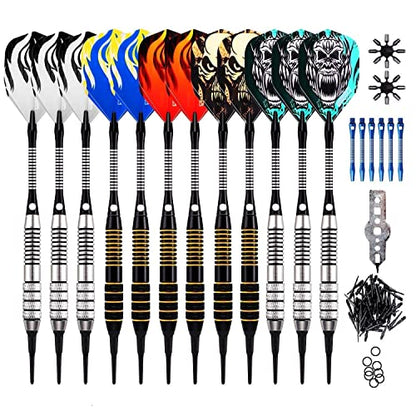 ONE80 Soft Tip Darts Set, 16grams, 12 Pack Steel/Brass Barrel, with Extra Flights, Aluminum Shafts, Flight Protectors and Tool Kit … - style: Steel barrel Pack