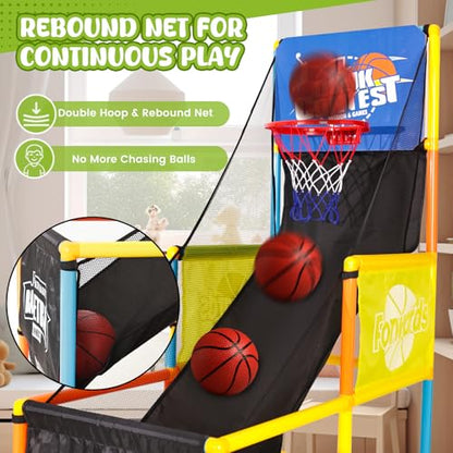 LovesTown Arcade Basketball Game, Basketball Hoop for Kids with 4 Balls Outdoor Indoor Active Play Toys Carnival Games Birthday Gifts for Boys Girls