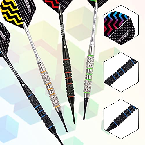 Darts Plastic Tip - Professional Soft Tip Darts Set for Electronic Dartboard 12 Pcs 18 Grams with 50 Extra Tips 24 Flights 2 Flight Protctors and Tool Kit Gift Darts (New)