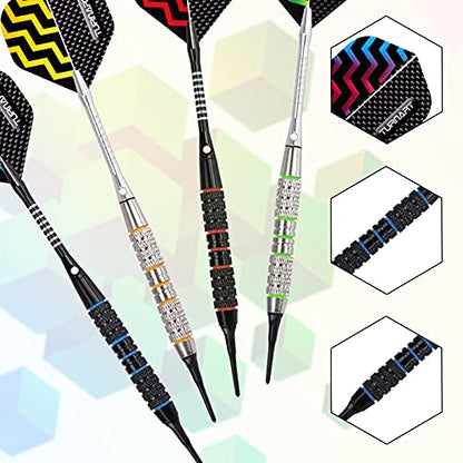 Darts Plastic Tip - Professional Soft Tip Darts Set for Electronic Dartboard 12 Pcs 18 Grams with 50 Extra Tips 24 Flights 2 Flight Protctors and Tool Kit Gift Darts (New)