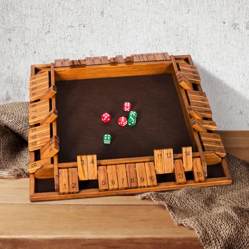 Upgraded 16.54’’ Shut The Box Dice Game with 15 Numbers for 1-4 Players, Large Wooden Board Math Game 16 Dices, Tabletop Games Kids Adults Family Party Birthday - color: 16.5 In-brown