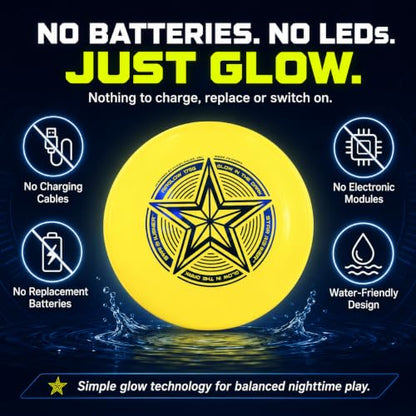 INGEAR Ultimate Frisbee Disc 175g Glowing Flying Disc: 175 gram Star Glow in The Dark Toy for Kids, Adults, Ultimate, Dogs - color: Yellow