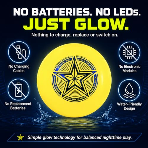 INGEAR Ultimate Frisbee Disc 175g Glowing Flying Disc: 175 gram Star Glow in The Dark Toy for Kids, Adults, Ultimate, Dogs - color: Blue