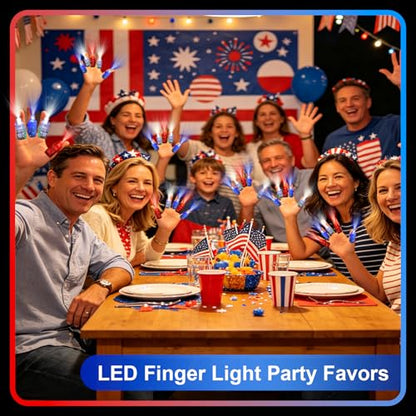 100pcs Independence Day Party Favors, LED Finger Lights for Kids, Glow in the Dark 4th of July Party Supplies, Patriotic Goodie Bag Stuffers Classroom Prizes, Carnival Concert Accessories - style: Red+Blue+White-100