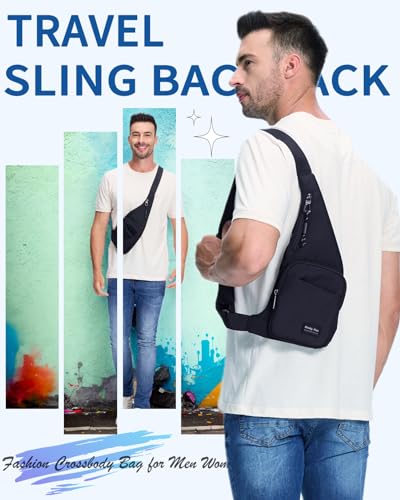 Seoky Rop Sling Bag for Men Women Slim Personal Purse Pocket Small Anti-Thief Crossbody Chest Bag for Travel Hiking Black - color: 01-black