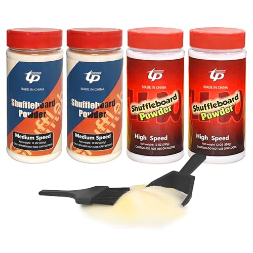 Shuffleboard Sand Wax High/Medium Speed Shuffleboard Powder Set, Shuffleboard Sand with Mini Brush Set - size: 2 Cans Meduim Speed + 2 Cans High Speed
