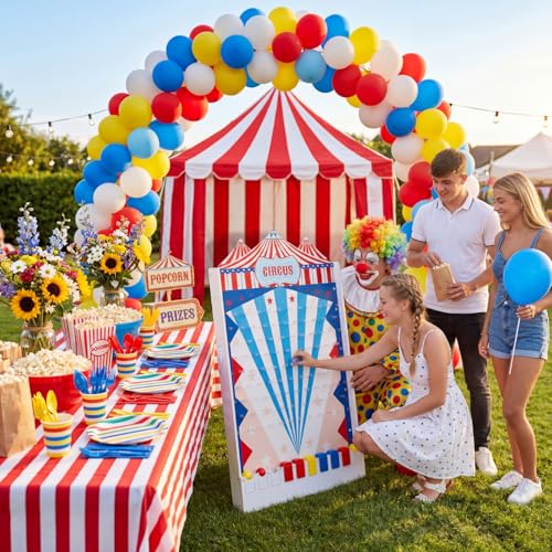Fulmoon Large Disk Drop Game with 10 Disks and 60 Balloons Fun Carnival Game Circus Theme Party Games 30 x 18 Inch Acrylic Family Board Games for Carnival Decorations Birthday Supplies Activities
