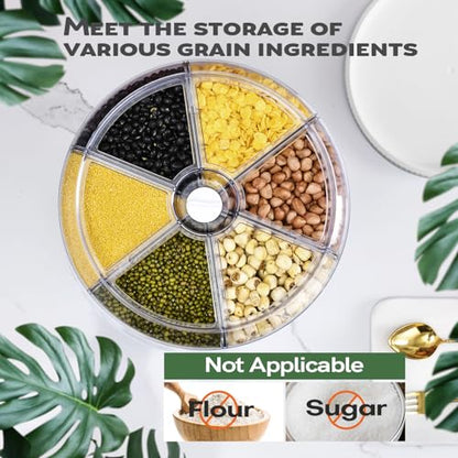 Grain Dispenser, 360° Rotating Storage Container, 6 Grid Food Dispenser with Storage Sealed Lid, Rice Dispenser for Kitchen Grains, Beans, Rice - size: M-2026 NEW
