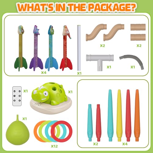 Aliex 3 in 1 Dinosaur Rocket Launcher for Kids, Musical Jump & Ring Toss Toys with Remote Control, Outdoor Outside Indoor Active Games Toys for Boys Girls, Birthday Gifts for 3 4 5 6 7 8 Year Old