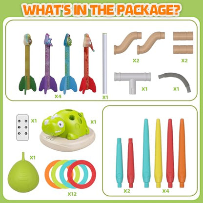 Aliex 3 in 1 Dinosaur Rocket Launcher for Kids, Musical Jump & Ring Toss Toys with Remote Control, Outdoor Outside Indoor Active Games Toys for Boys Girls, Birthday Gifts for 3 4 5 6 7 8 Year Old