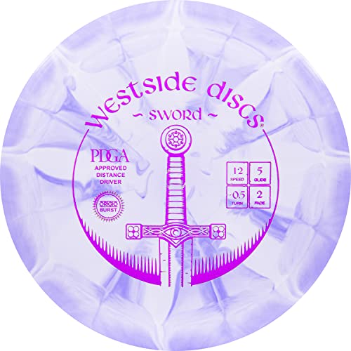 Westside Discs Origio Burst Sword Disc Golf Disc | User Friendly and Controllable Disc Golf Disc | Straight Flying Distance Driver | 170g Plus | Stamp Color Will Vary (Purple) - color: Purple