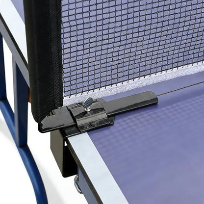 Generic Blue Folding Rolling Table Tennis Table Indoor and Outdoor Table Tennis Table, 2 Rackets, 3 Balls, 1 Net and 4 Wheels Set Behind It for Easy Movement