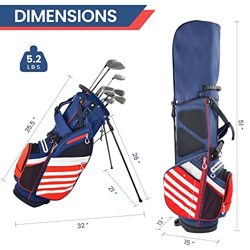 BOBOPRO Golf Stand Bag, Lightweight 14 Way Top Dividers Golf Carry Bag with 8 Pockets, USA Stars & Stripes Golf Bag for Golf Club Golf Cart for Men & Women