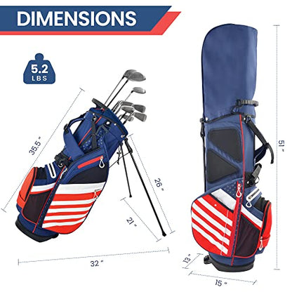 BOBOPRO Golf Stand Bag, Lightweight 14 Way Top Dividers Golf Carry Bag with 8 Pockets, USA Stars & Stripes Golf Bag for Golf Club Golf Cart for Men & Women