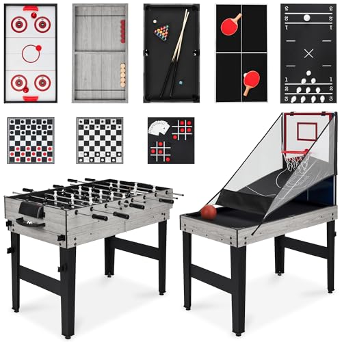 Best Choice Products Combo Game Table Set for Home, Game Room, Friends & Family w/Ping Pong, Foosball, Basketball, Air Hockey, Archery, Chess, Checkers, Shuffleboard, Bowling - color: Gray