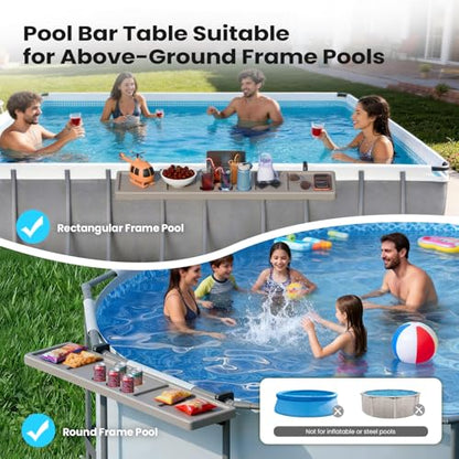 POOLCOMFT Pool Bar - Above Ground Poolside Table with 5 Cup Holders, 47"×11" Foldable Swim Up Bar for Round/Oval/Rectangular Frame Swimming Pools, Above Ground Pool Accessories, Includes Storage Bag - color: Brown Pool Bar