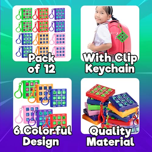 12 Mini Tic Tac Toe Games - Party Favors for Kids 3-5 and Up - 2-Inch Travel Size - Tic-Tac-Toe Keychain Game for Boys & Girls - Goody Bag Stuffers, Classroom Prizes, Valentine's Day, Birthday Gifts - style: 12-Pcs
